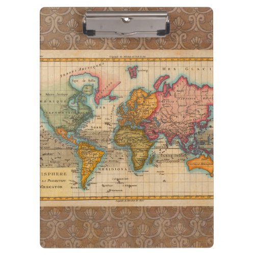 World Map 1700s Antique Continents  Clipboard