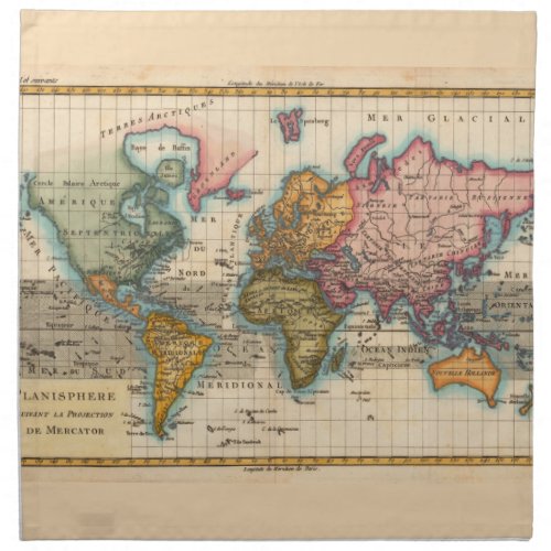 World Map 1700s Antique Continents  Cloth Napkin