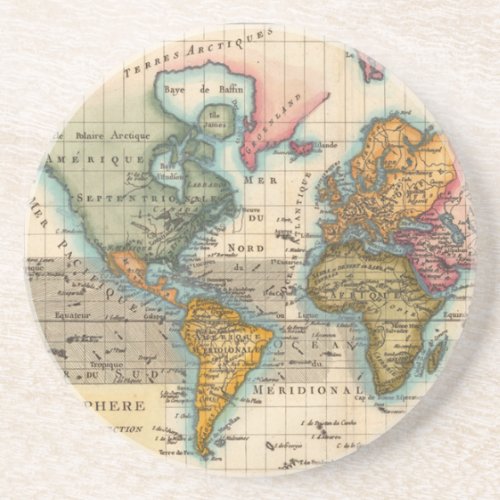 World Map 1700s Antique Continents  Coaster