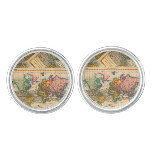 World Map 1700s Antique Continents  Cufflinks