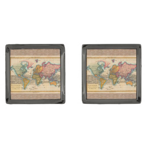 World Map 1700s Antique Continents  Cufflinks