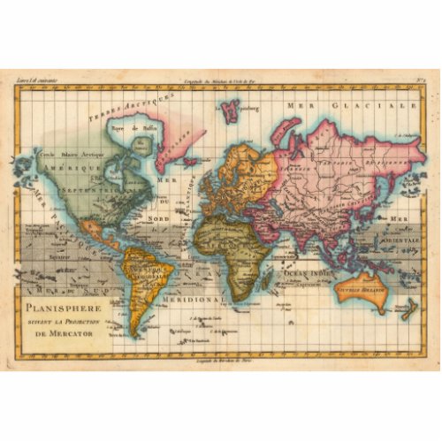 World Map 1700s Antique Continents  Cutout