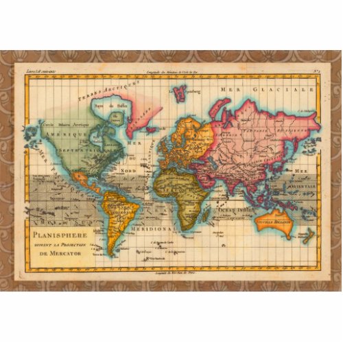 World Map 1700s Antique Continents  Cutout