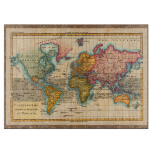 World Map 1700s Antique Continents Cutting Board