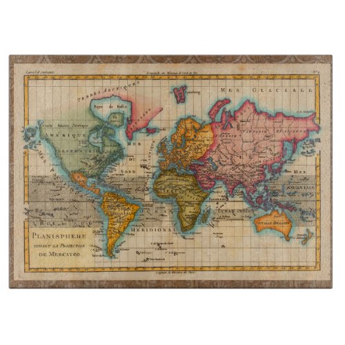 World Map 1700s Antique Continents  Cutting Board