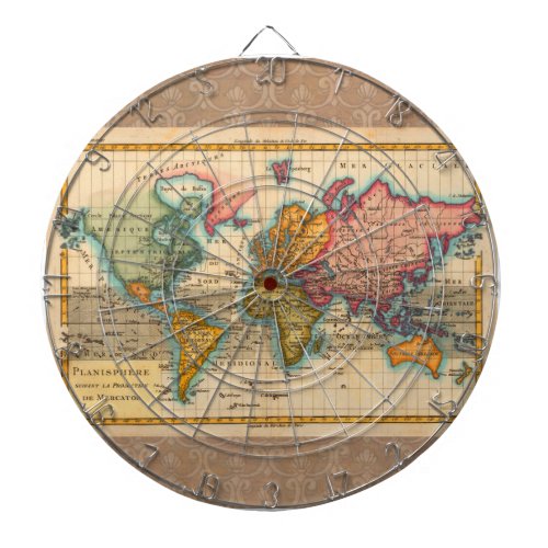 World Map 1700s Antique Continents  Dart Board