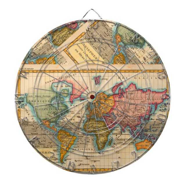World Map 1700s Antique Continents  Dartboard (Front)