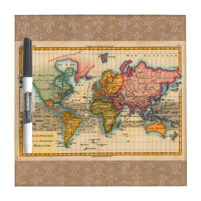 World Map 1700s Antique Continents  Dry Erase Board (Front)