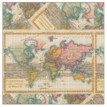 World Map 1700s Antique Continents  Fabric