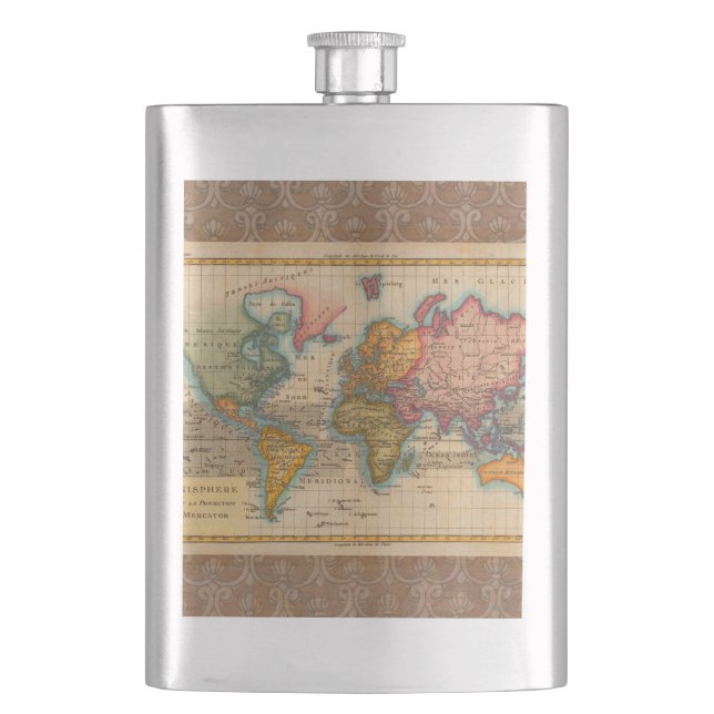World Map 1700s Antique Continents  Flask (Front)