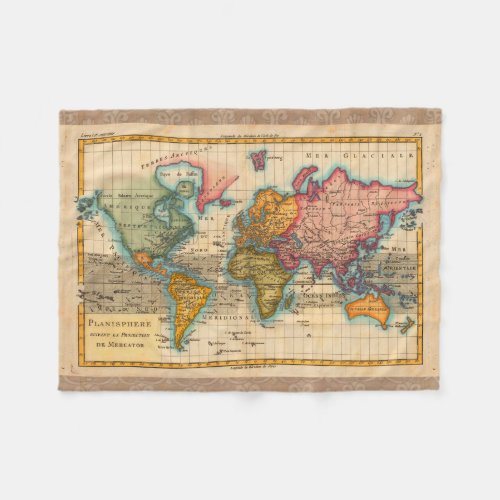 World Map 1700s Antique Continents  Fleece Blanket