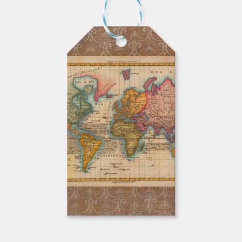 World Map 1700s Antique Continents  Gift Tags