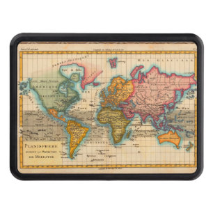 World Map 1700s Antique Continents Hitch Cover