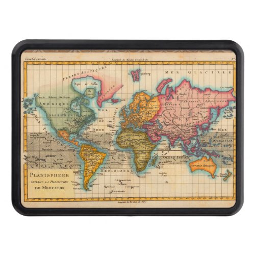 World Map 1700s Antique Continents  Hitch Cover