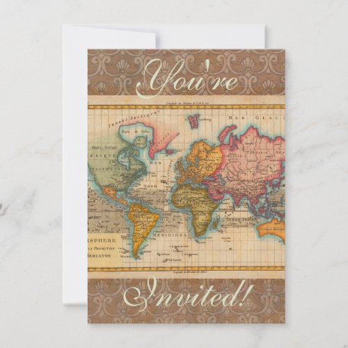 World Map 1700s Antique Continents  Invitation