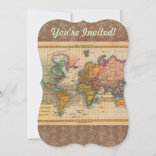 World Map 1700s Antique Continents  Invitation