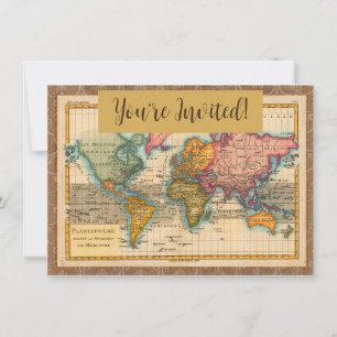 World Map 1700s Antique Continents  Invitation