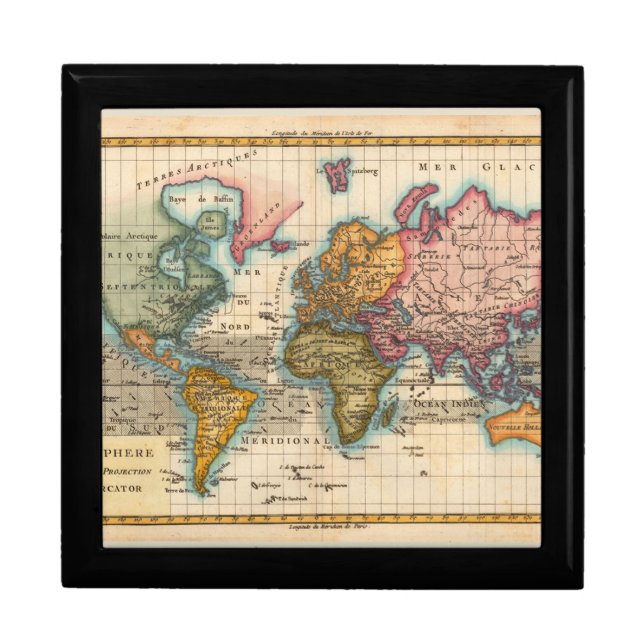 World Map 1700s Antique Continents  Jewelry Box (Front)