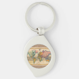 World Map 1700s Antique Continents Keychain