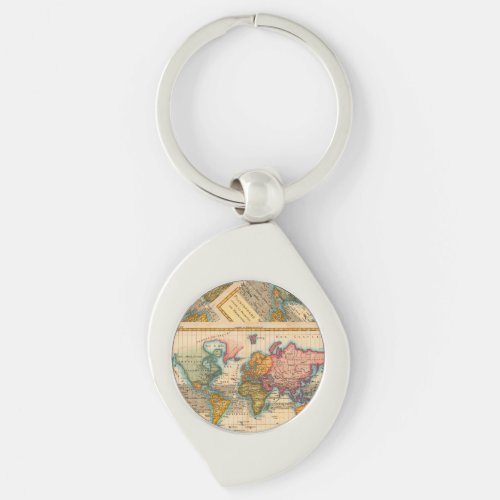 World Map 1700s Antique Continents  Keychain