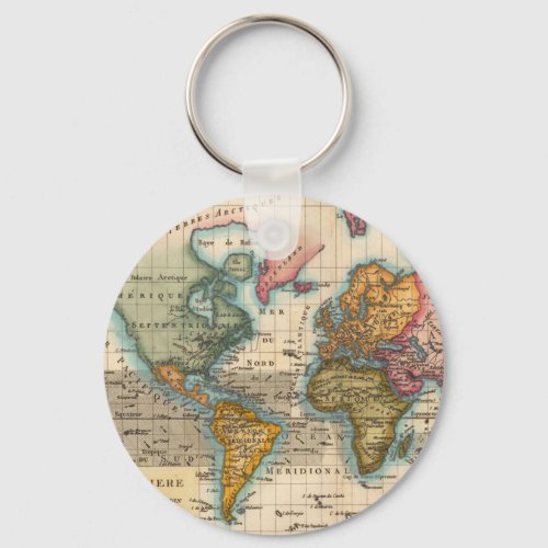 World Map 1700s Antique Continents  Keychain