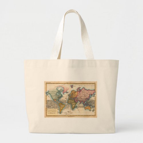 World Map 1700s Antique Continents  Large Tote Bag