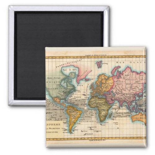 World Map 1700s Antique Continents  Magnet