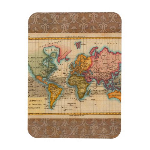 World Map 1700s Antique Continents  Magnet