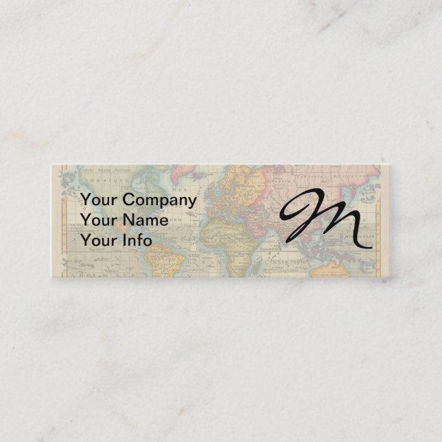 World Map 1700s Antique Continents  Mini Business Card (Front)