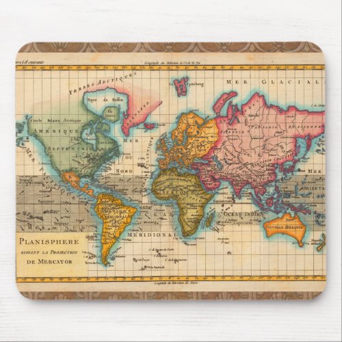 World Map 1700s Antique Continents  Mouse Pad