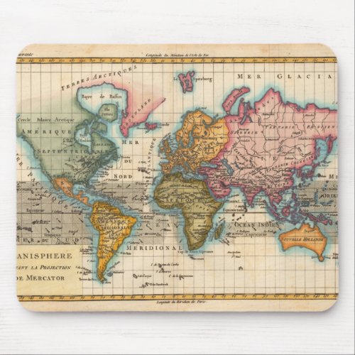 World Map 1700s Antique Continents  Mouse Pad