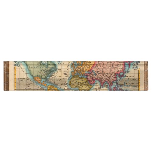 World Map 1700s Antique Continents  Name Plate