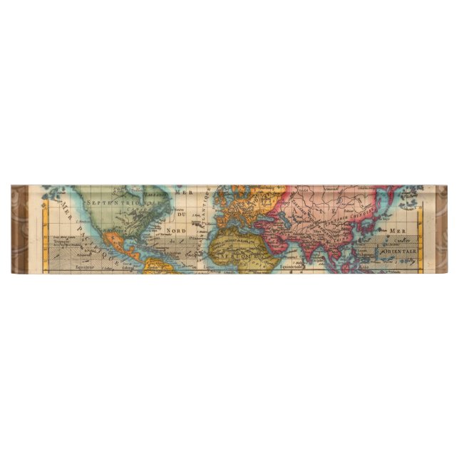 World Map 1700s Antique Continents  Name Plate (Front)