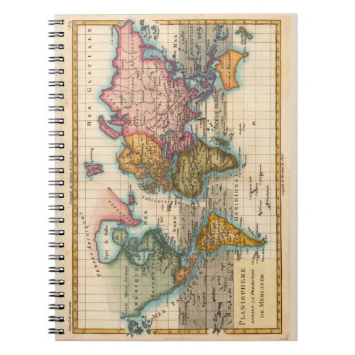 World Map 1700s Antique Continents  Notebook