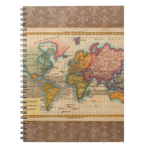 World Map 1700s Antique Continents  Notebook