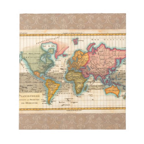 World Map 1700s Antique Continents  Notepad