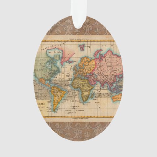 World Map 1700s Antique Continents  Ornament