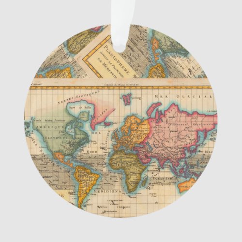 World Map 1700s Antique Continents  Ornament