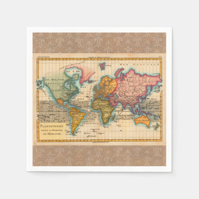 World Map 1700s Antique Continents  Paper Napkins (Front)