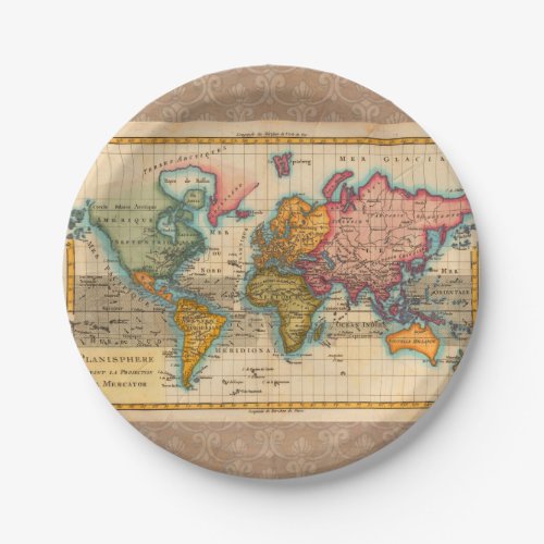 World Map 1700s Antique Continents  Paper Plates