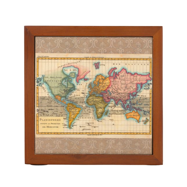 World Map 1700s Antique Continents  Pencil/Pen Holder (Front)