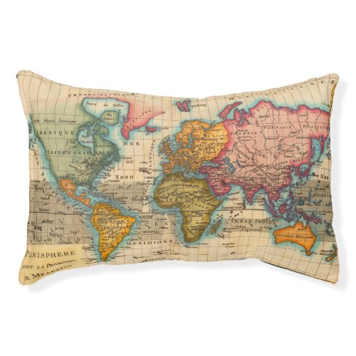 World Map 1700s Antique Continents  Pet Bed