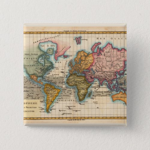 World Map 1700s Antique Continents  Pinback Button