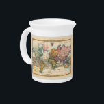 World Map 1700s Antique Continents  Pitcher<br><div class="desc">World Map from the 1700s -- the Planisphere A highly colorful world map from the 1700s, this world map print is from an authentic map originally published in 1780. It shows the world in vibrant full color. The world map continents are quite well rendered for being drawn 250 years ago....</div>
