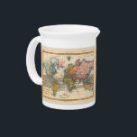 World Map 1700s Antique Continents  Pitcher<br><div class="desc">World Map from the 1700s -- the Planisphere A highly colorful world map from the 1700s, this world map print is from an authentic map originally published in 1780. It shows the world in vibrant full color. The world map continents are quite well rendered for being drawn 250 years ago....</div>