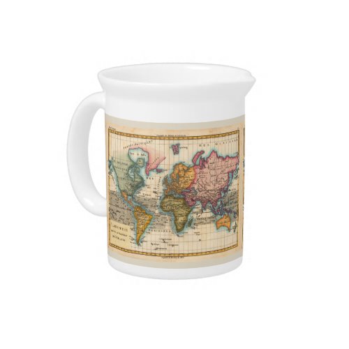 World Map 1700s Antique Continents  Pitcher