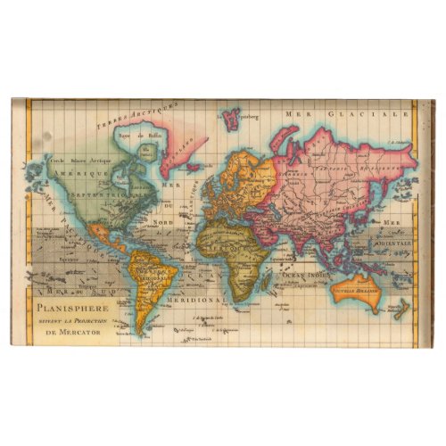 World Map 1700s Antique Continents  Place Card Holder