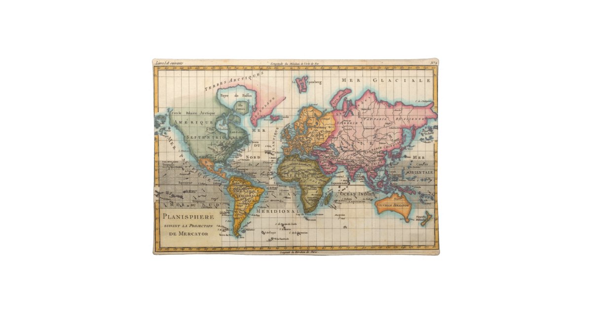World Map 1700s Antique Continents Placemat | Zazzle