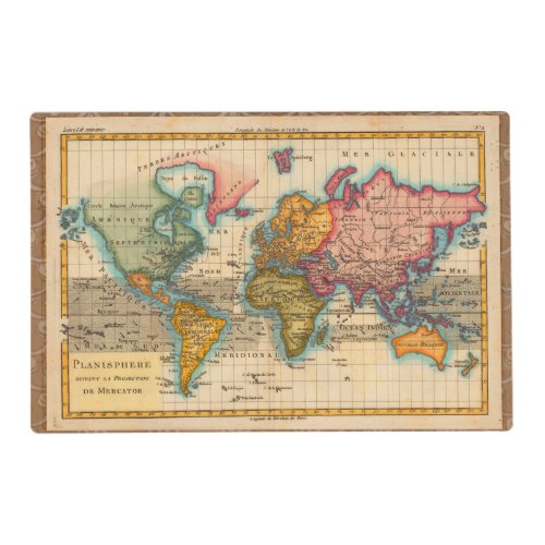 World Map 1700s Antique Continents  Placemat