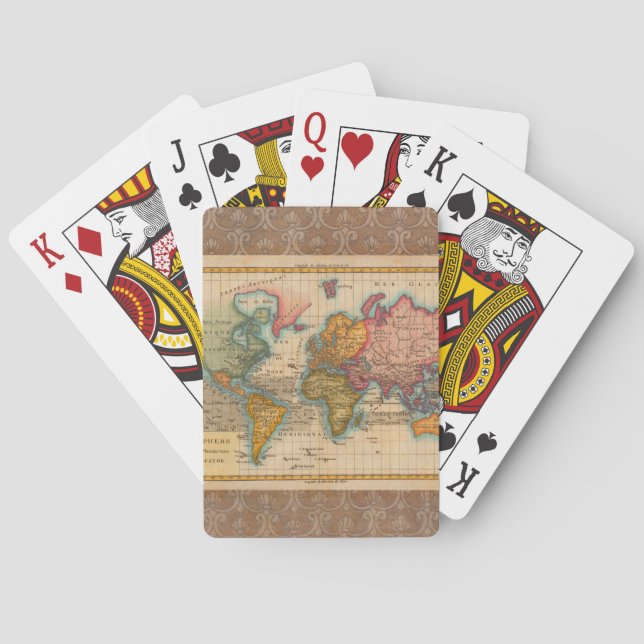 World Map 1700s Antique Continents  Poker Cards (Back)